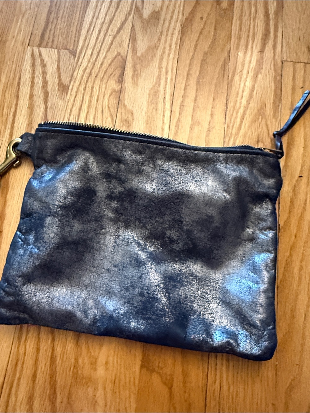 By Elke small Black Leather Wristlet Clutch metallic silver black leather - Picture 4 of 4